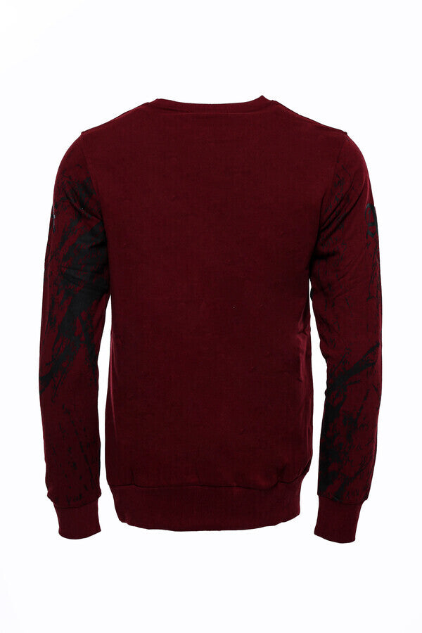 Eagle Patterned Slim Fit Burgundy Sweatshirt - Wessi