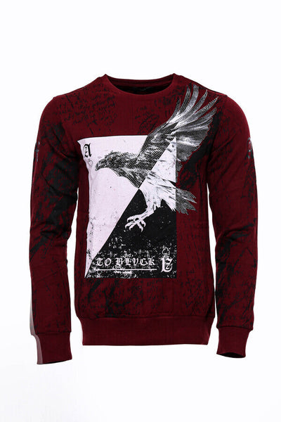 Eagle Patterned Slim Fit Burgundy Sweatshirt - Wessi