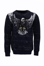 Eagle Patterned Slim Fit Navy Blue Sweatshirt - Wessi