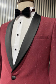 Burgundy Shawl Lapel Sparkly Men Tuxedo Jacket - Wessi