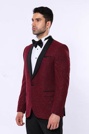 Burgundy Shawl Lapel Sparkly Men Tuxedo Jacket - Wessi