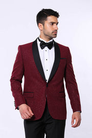 Burgundy Shawl Lapel Sparkly Men Tuxedo Jacket - Wessi