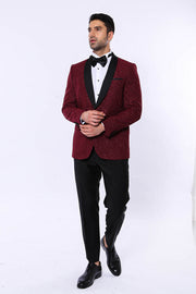 Burgundy Shawl Lapel Sparkly Men Tuxedo Jacket - Wessi