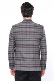 Slim-Fit Checked Burgundy Men Blazer - Wessi