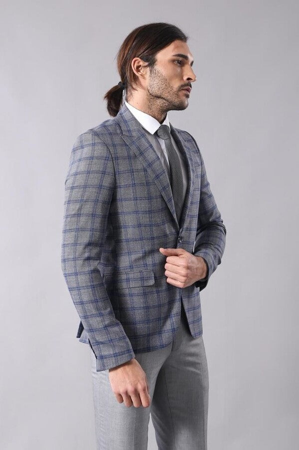 Checked Grey Men's Blazer | Wessi