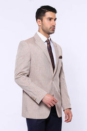 Striped Peak Lapel Cream Sport Jacket - Wessi