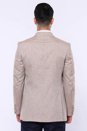 Striped Peak Lapel Cream Sport Jacket - Wessi