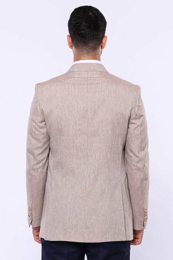 Striped Peak Lapel Cream Sport Jacket - Wessi