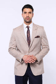 Striped Peak Lapel Cream Sport Jacket - Wessi