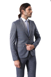 Grey Checked Men's Slim Fit Blazer - Wessi