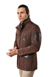 Leather Modeled Brown Slim Fit Quilted Jacket - Wessi