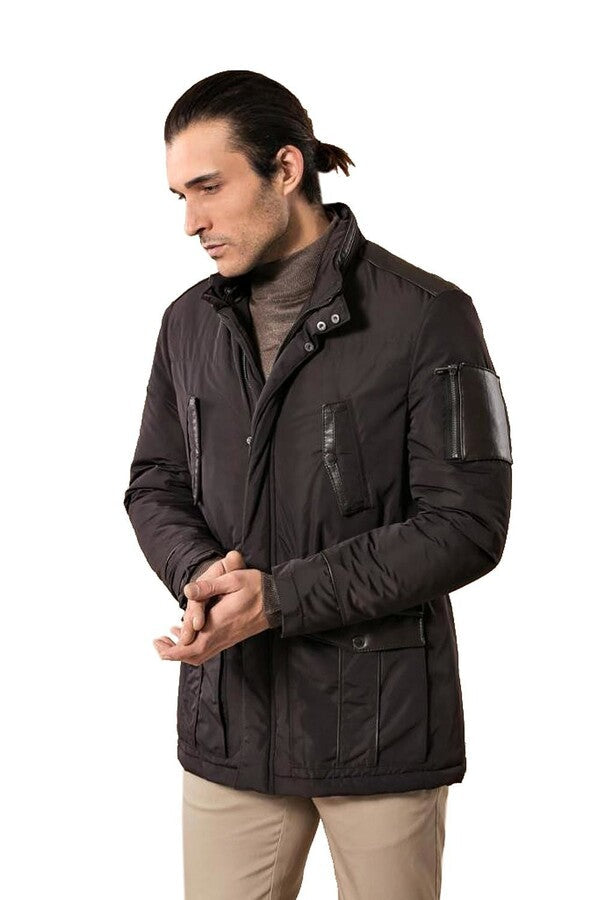 Leather Modeled Dark Brown Slim Fit Quilted Jacket - Wessi