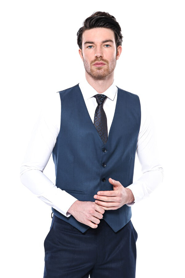 Navy Blue Plain Men's Vest | Wessi