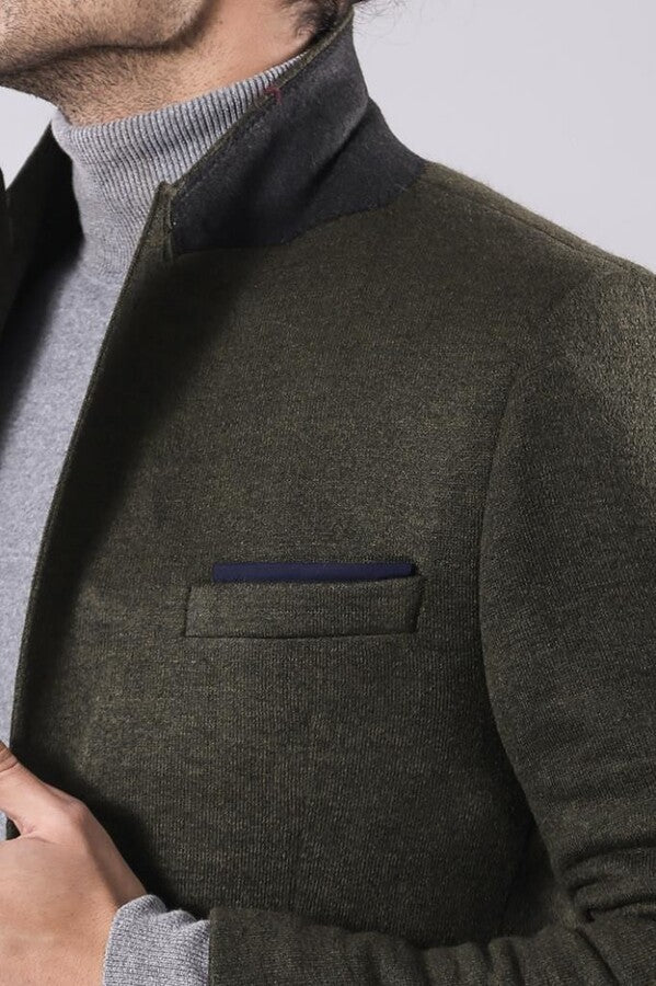 Peak Lapel Dark Green Wool Jacket - Wessi