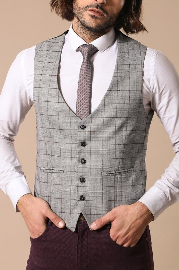 Plaid Black Blazer with Grey Vest - Wessi