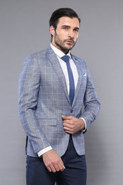 Plaid Cotton Blue Sport Coat - Wessi