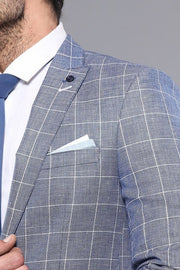 Plaid Cotton Blue Sport Coat - Wessi