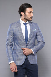 Plaid Cotton Blue Sport Coat - Wessi