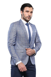 Plaid Cotton Blue Sport Coat - Wessi