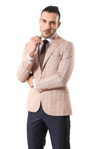 Single Button Plaid Beige Blazer - Wessi