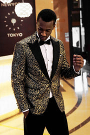 Feather Patterned Slim Fit Black Men Prom Blazer - Wessi