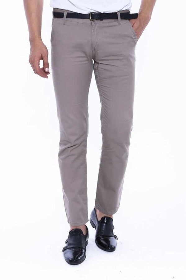 Flap Pockets Cotton Plain Beige Men Pants - Wessi