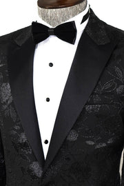 Floral Patterned Black Men Prom Blazer - Wessi