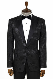 Floral Patterned Black Men Prom Blazer - Wessi