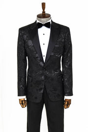 Floral Patterned Black Men Prom Blazer - Wessi