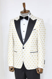 Floral Patterned Peak Lapel White Men Prom Blazer - Wessi