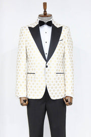 Floral Patterned Peak Lapel White Men Prom Blazer - Wessi