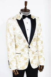 Floral Patterned White Men Prom Blazer - Wessi