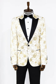 Floral Patterned White Men Prom Blazer - Wessi