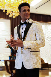 Floral Patterned White Men Prom Blazer - Wessi