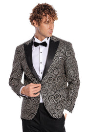 Flower Embroidered Pattern Black Men Prom Blazer - Wessi