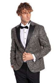 Flower Embroidered Pattern Black Men Prom Blazer - Wessi