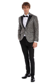 Flower Embroidered Pattern Black Men Prom Blazer - Wessi