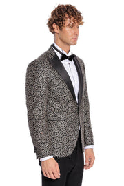 Flower Embroidered Pattern Black Men Prom Blazer - Wessi