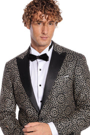 Flower Embroidered Pattern Black Men Prom Blazer - Wessi