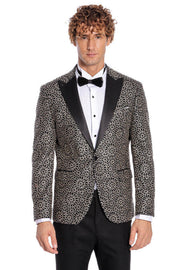 Flower Embroidered Pattern Black Men Prom Blazer - Wessi