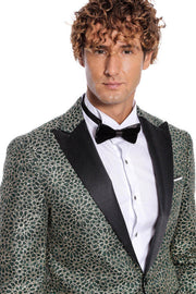 Flower Embroidered Pattern Green Men Prom Blazer - Wessi