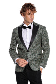 Flower Embroidered Pattern Green Men Prom Blazer - Wessi