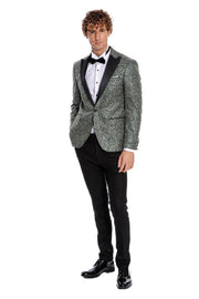 Flower Embroidered Pattern Green Men Prom Blazer - Wessi