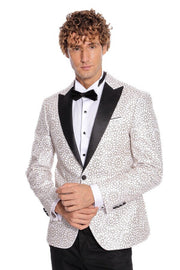 Flower Embroidered Pattern White Men Prom Blazer - Wessi