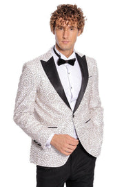 Flower Embroidered Pattern White Men Prom Blazer - Wessi