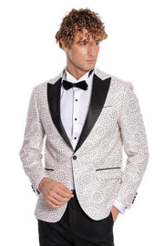 Flower Embroidered Pattern White Men Prom Blazer - Wessi