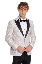 Flower Embroidered Pattern White Men Prom Blazer - Wessi