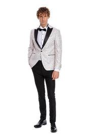 Flower Embroidered Pattern White Men Prom Blazer - Wessi