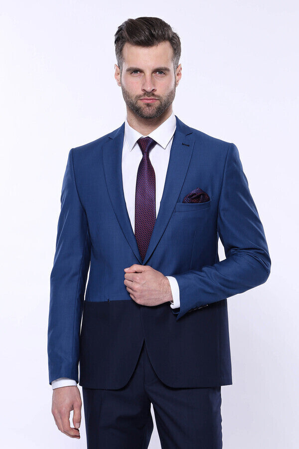 Fragmental Navy Blue Men Suit | Wessi