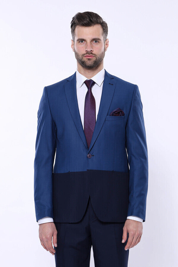 Fragmental Navy Blue Men Suit | Wessi